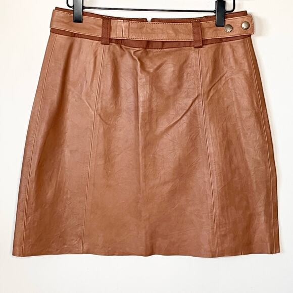 RYDER Soft Australia Lamb Leather Brown Mini Skirt Size 6 Quiet Luxury Old Money - Picture 1 of 7